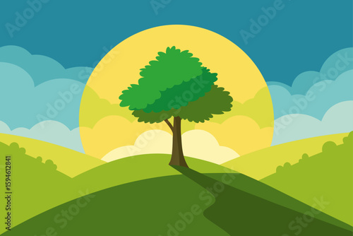 tree covered hillside in sunlight