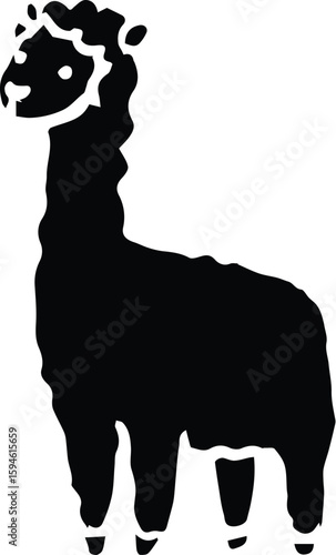 Silhouette of a llama isolated on transparent background standing in profile
