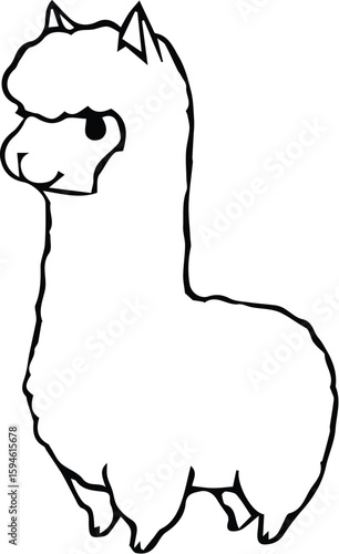 A cute alpaca cartoon is standing isolated on transparent background