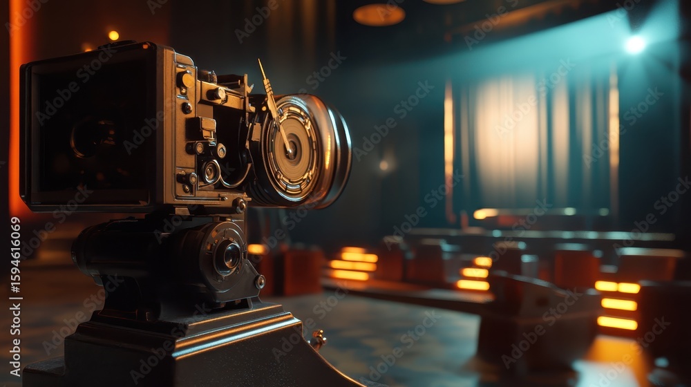 Fototapeta premium Vintage Film Projector in Charming Cinema Setting