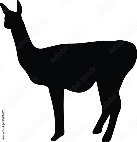 A black silhouette of a llama stands tall, isolated on transparent background