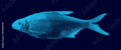 Vector illustration with halftone effect for design and decoration. Cute realistic fish on a blue background. River fish bream. Carp family.
