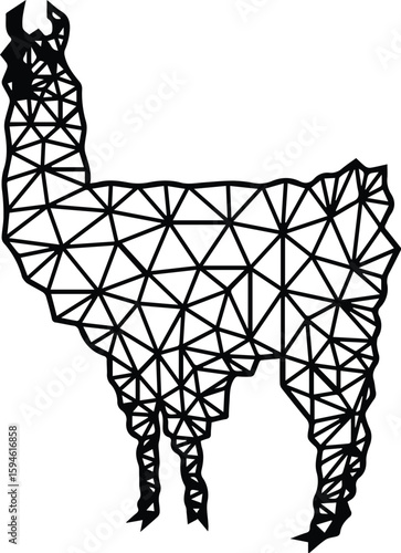A geometric llama stands isolated on transparent background