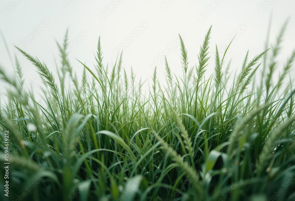 Fototapeta premium Ethereal Grass Forced Perspective Vetiver Grass on a White Background, Featuring Soft Focus and a Dreamy, Surreal Aesthetic