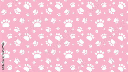 Charming pink and white paw print vector. Repeatable background for baby shower, pet accessories, or feminine designs