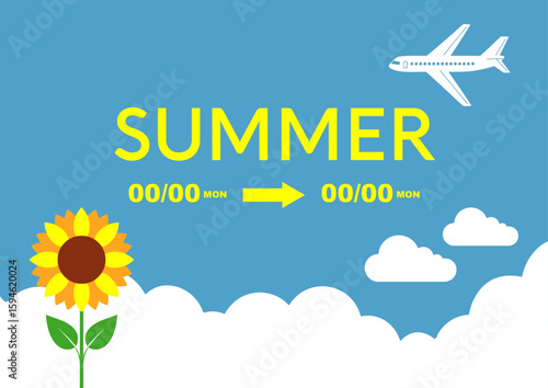 夏に使える販促物、飛行機、雲、向日葵、旅行