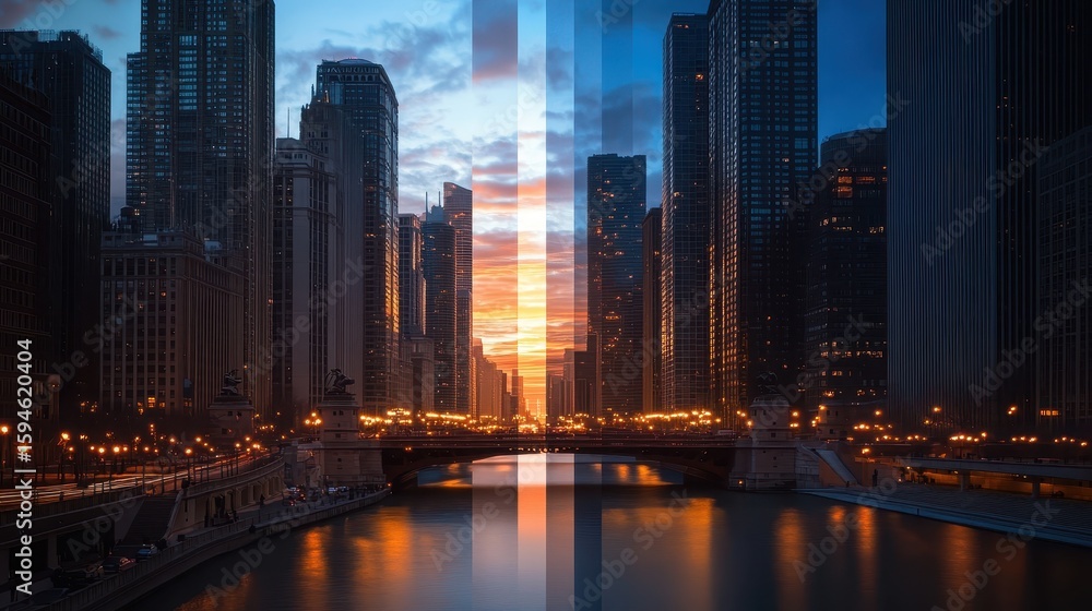 Obraz premium Stunning Time Lapse of City Skyline at Dusk with Beautiful Transition