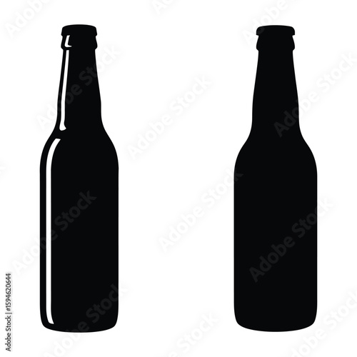 Two Beer Bottle Silhouettes: Beverage, Alcohol, and Drink Container Outlines
