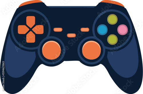 Video game controller vector illustration with joystick and buttons isolated on white background