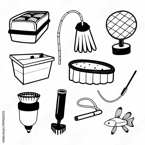 line icons of aquaponics tools,