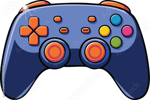 Video game controller vector illustration with joystick and buttons isolated on white background