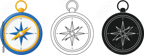 Vector compass icons set for navigation and direction finding with different styles and design options vector