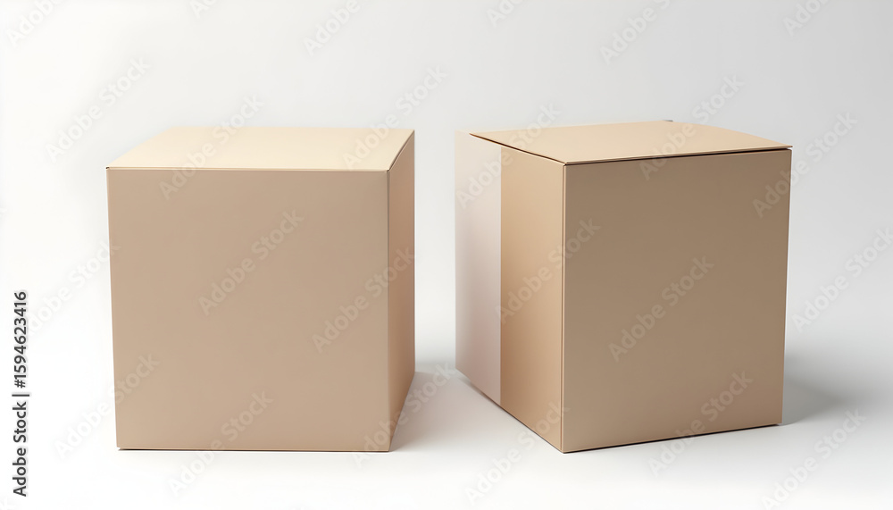 Fototapeta premium Two Cardboard Boxes on White Background Ready for Shipping or Storage