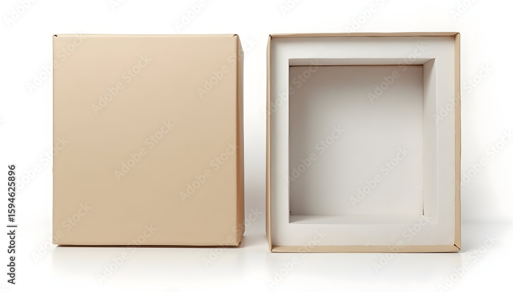 Fototapeta premium Two Simple Square Boxes One Open and One Closed on White Background