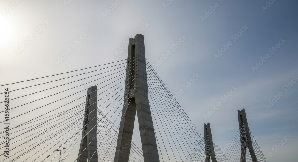 Fototapeta premium Modern cable-stayed bridge towers under a bright sky