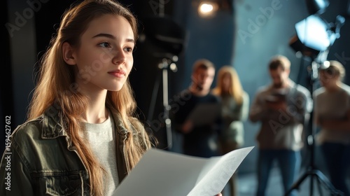 Aspiring Actor Prepares for Audition in Casting Room Environment