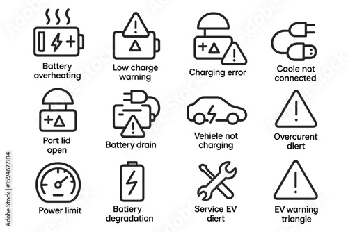 Electric vehicle warning icons for battery and charging issues