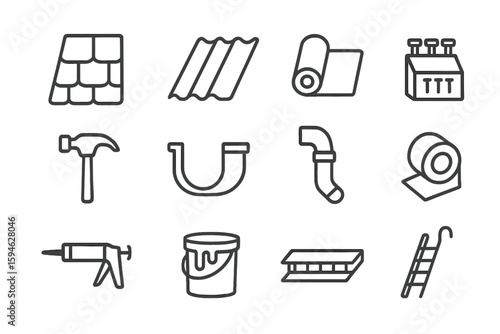 Roofing tools and materials symbols on dark gradient background