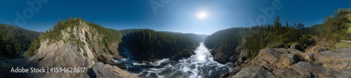 Panoramic 360 degrees hdr landscape of majestic river canyon nature's beauty hdri viewpoint