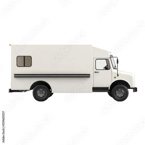 White Delivery Truck in Profile View, Ideal for Logistics and Transportation Needs on transparent background