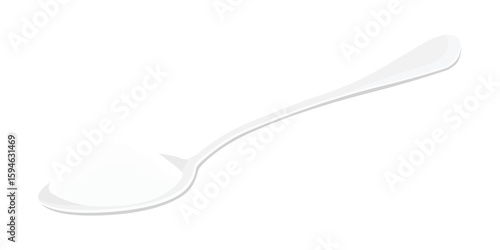 Spoon full with with salt, sugar or sweetener. Teaspoon with powder. Isolated on white background