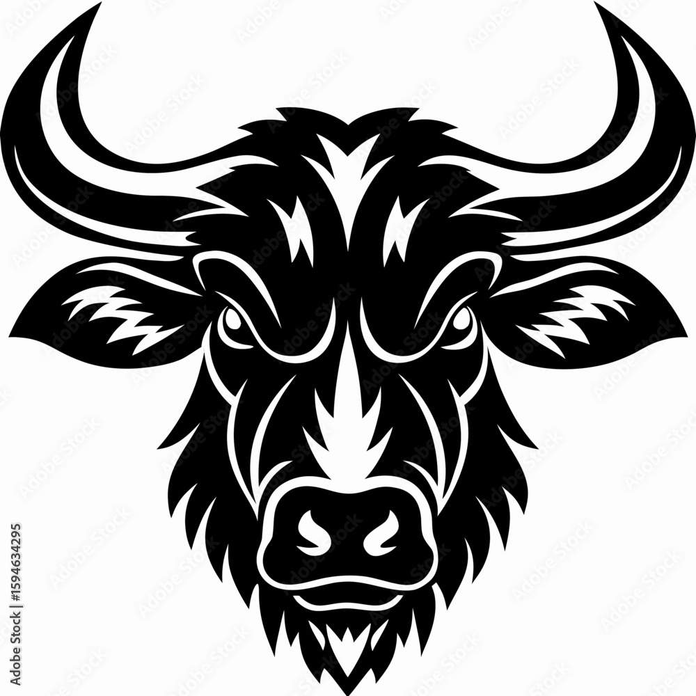 Fototapeta premium Fierce Bull Head Tattoo Design – Tribal Animal Vector Art for Bold Statements