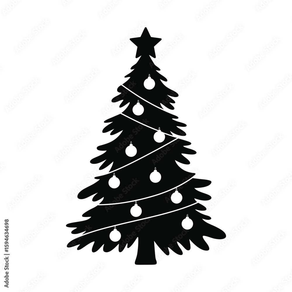 Obraz premium Decorated Christmas tree silhouette ornaments star