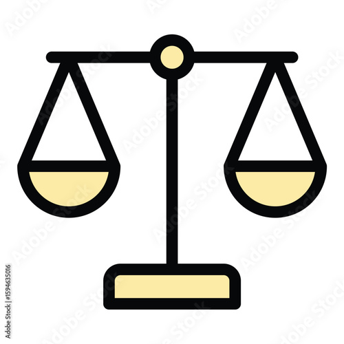Balance scale icon flat line style illustration representing justice and fairness concepts, suitable for legal services, law education, and ethical decision-making projects