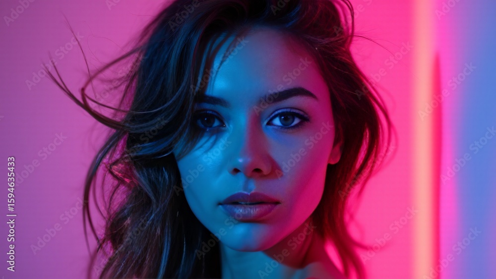 Fototapeta premium Beautiful Woman in Vibrant Neon Lighting