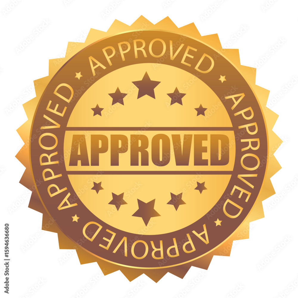 Vector illustration of golden approved seal, stamp isolated on white background Vector illustration of golden approved seal, stamp isolated on white background