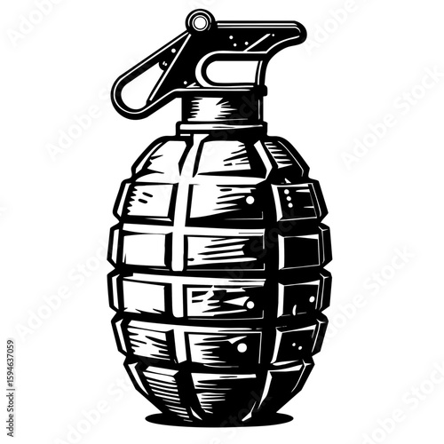 Black and White Grenade Vector Illustration SVG Outline Graphic