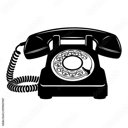 Black and White Rotary Phone Vector Graphic SVG Outline