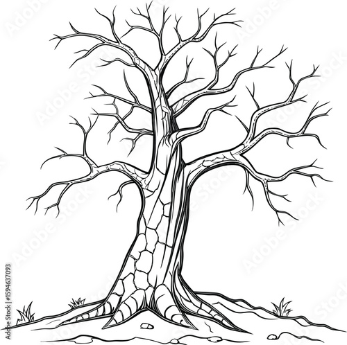 Old gnarled tree with exposed roots, a timeless silhouette illustrating nature's enduring growth through all seasons