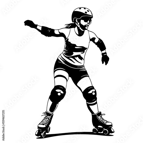 Roller Derby Girl Black and White SVG Vector Outline
