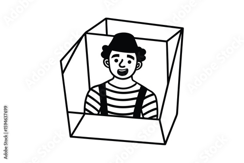 Happy Mime in a Box Silhouette