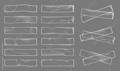 Clear adhesive tape vector set with smooth edge, flat design style with subtle shadows. Perfect for decoration, scrapbooking, and planner design.