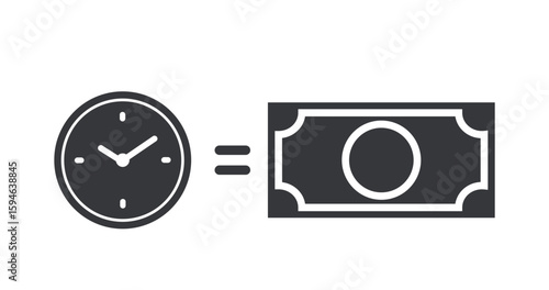 Isolated pictogram of clock and dollar bills symbolizing time is money concept, efficient productivity, and smart financial or business management strategy.
