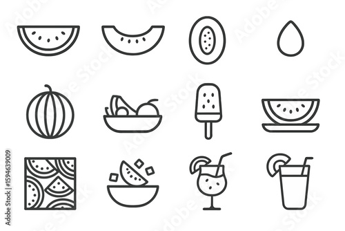 Monochrome watermelon icons and designs on gradient background