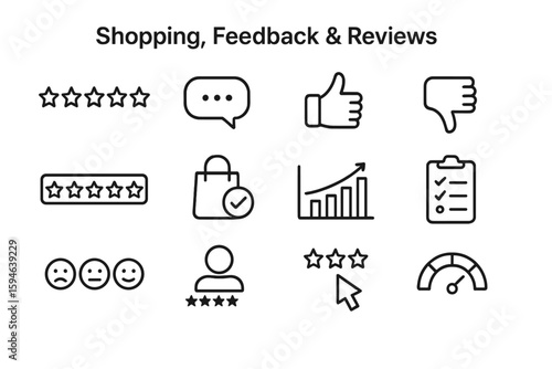 Shopping feedback and reviews icons on a dark background
