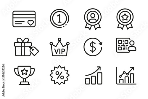 Loyalty program icons with vip, rewards, and growth symbols