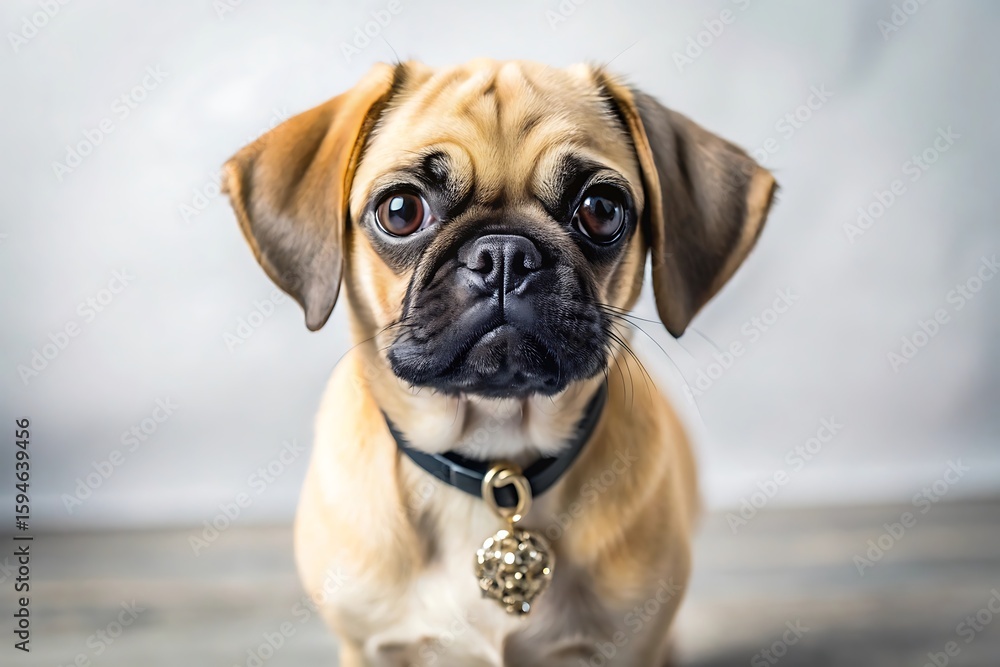 Obraz premium Small dog with a black collar and a gold collar
