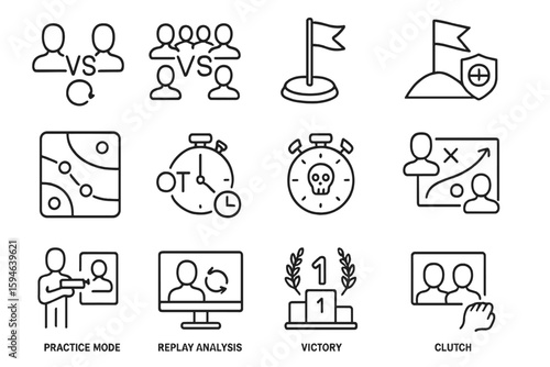 Esports strategy icons for analysis and victory in competitive gaming