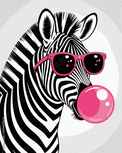Funny vector illustration of a Zebra with chewing gum bubble