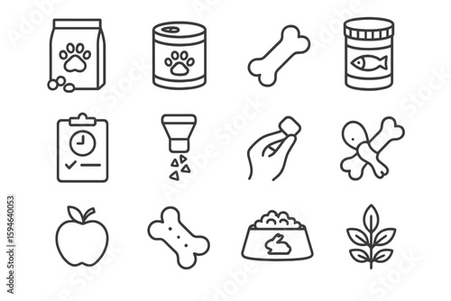 Pet care icons pack: food, toys, and accessories