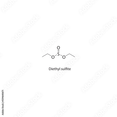 Diethyl sulfite skeletal structure. Sulfite Ester compound schematic illustration. Simple diagram, chemical formula.