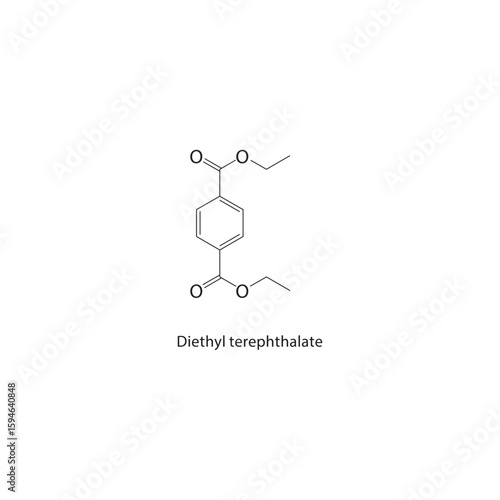 Diethyl terephthalate skeletal structure. Ester Compound compound schematic illustration. Simple diagram, chemical formula.