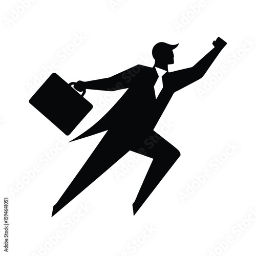 Entrepreneur Soaring Upward Representing Career Growth Line Art Vector illustration