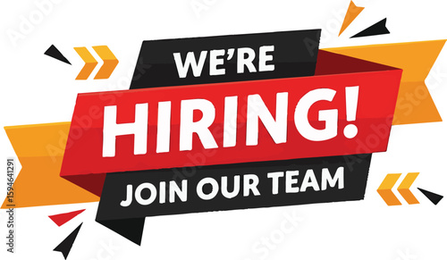 Vector art of were hiring, join our team banner with ribbon