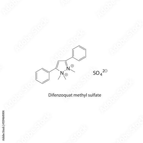 Difenzoquat methyl sulfate skeletal structure. Herbicide compound schematic illustration. Simple diagram, chemical formula.