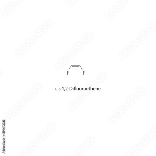 cis-1,2-Difluoroethene skeletal structure. Fluoroalkene compound schematic illustration. Simple diagram, chemical formula.